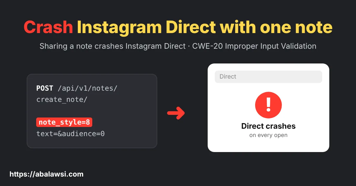 Crash Instagram Direct (without victim interaction)